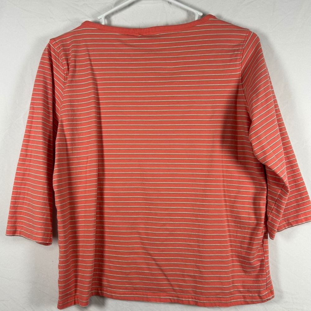 Crossroads Striped Top Womens XL Coral Pink 3/4 Sleeve Boat Neck - Picture 3 of 3